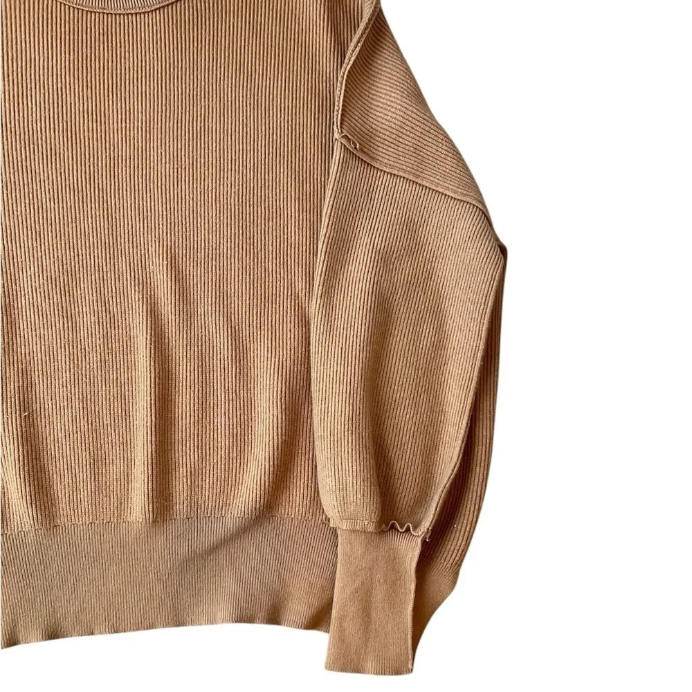 Brown/ Tan Crewneck Batwing Oversized Ribbed Pullover Sweater